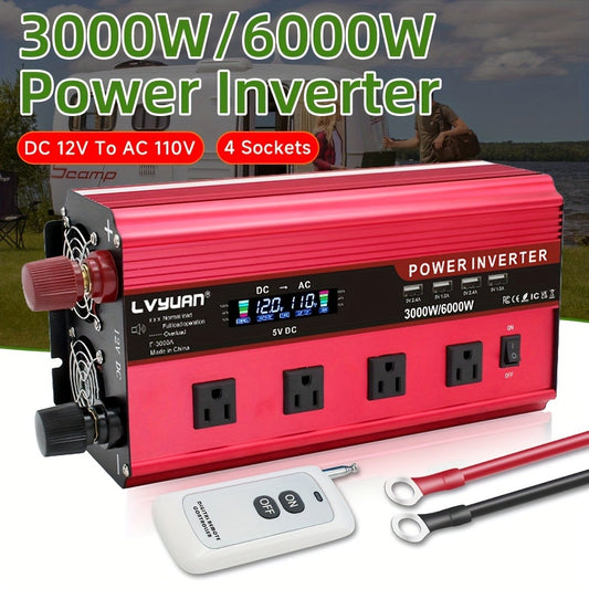 Car Power Inverter 200W / 1000W / 3000W - DC 12V to 110V AC Converter with LCD Display, Dual AC Outlets & Dual USB | For Car, Truck, Boat & Home