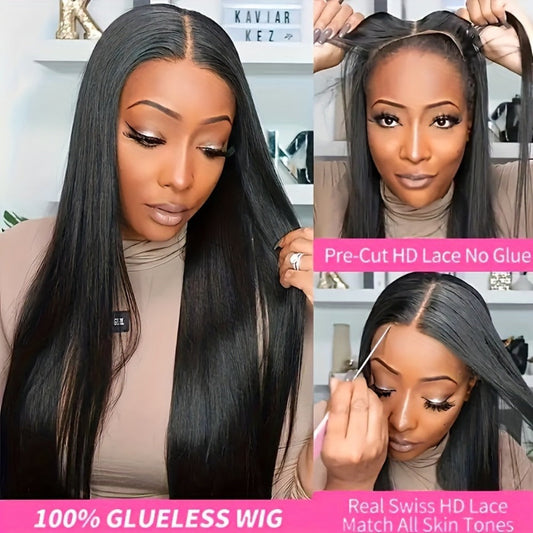Wear and Go Wig Human Hair 4x4 HD Lace Closure Glueless 200% Density 16-36 Inch | Pre-Plucked Pre-Cut Lace Straight Natural Black Ready to Wear Women