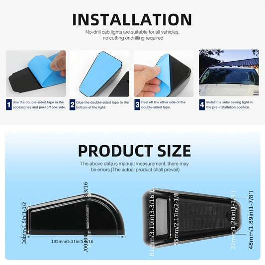 Solar Powered Cab Roof Lights for Trucks – 5pcs Wireless LED Clearance Lights with Motion & Vibration Sensor, No-Drill Install, Universal Fit for Car & Truck