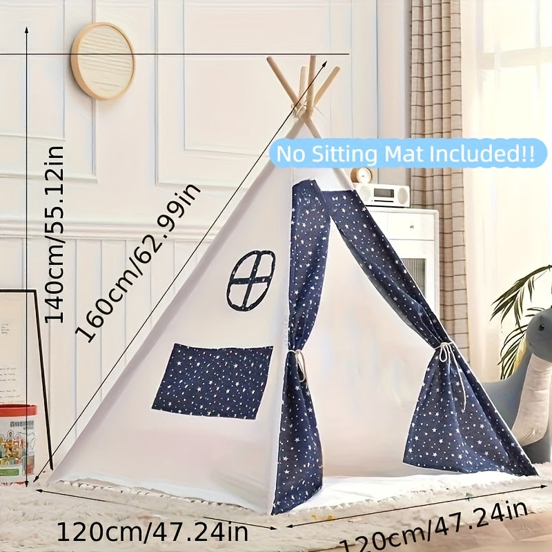 Kids Teepee Play Tent with 140 x 120cm Frame, White, Blue, Pink or Star Fabric Options and No Sitting Mat