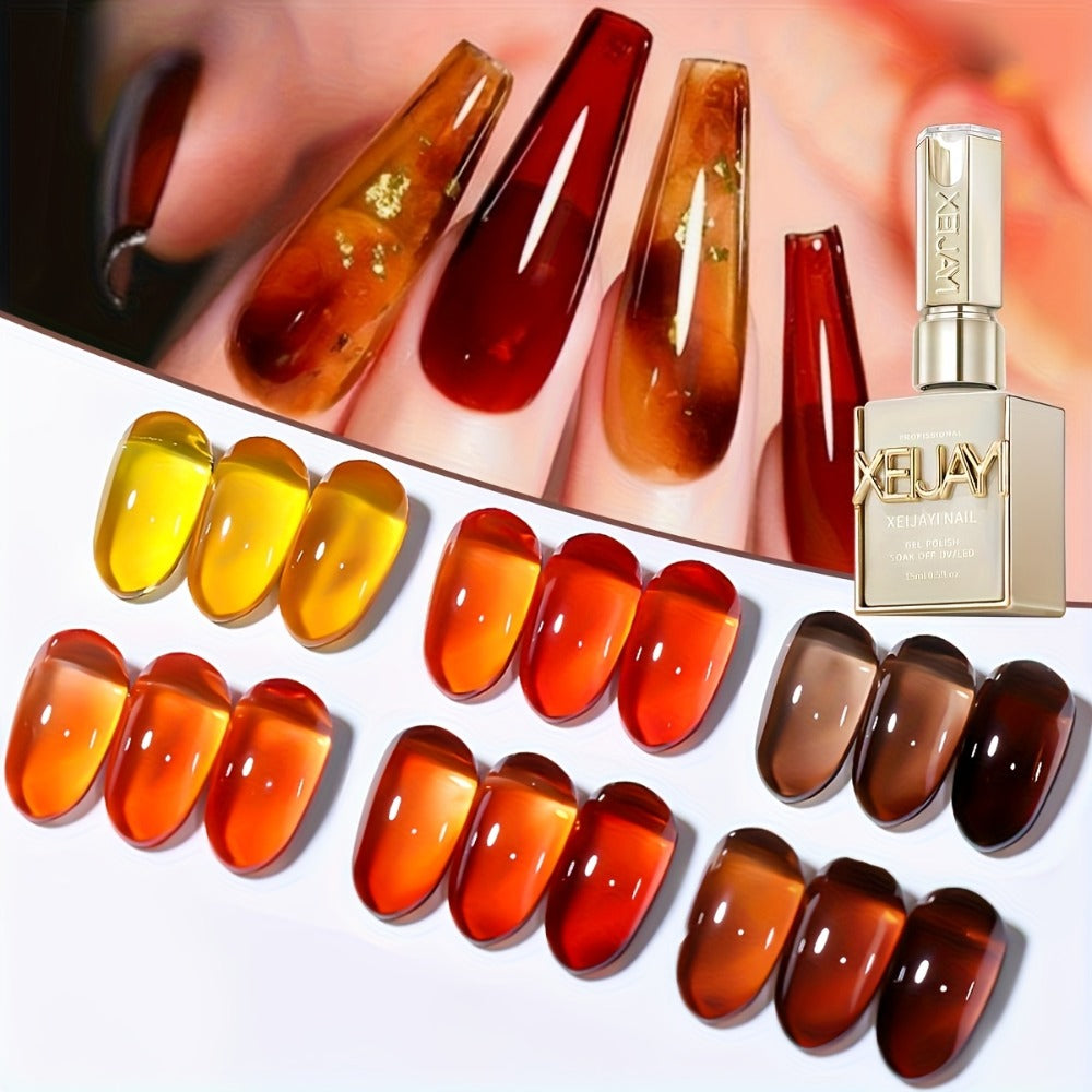 Gel Nail Polish Set with XEIJAYI Label, 6 Amber Aurora Magnetic Colors, 0.51oz Shades 101 to 138