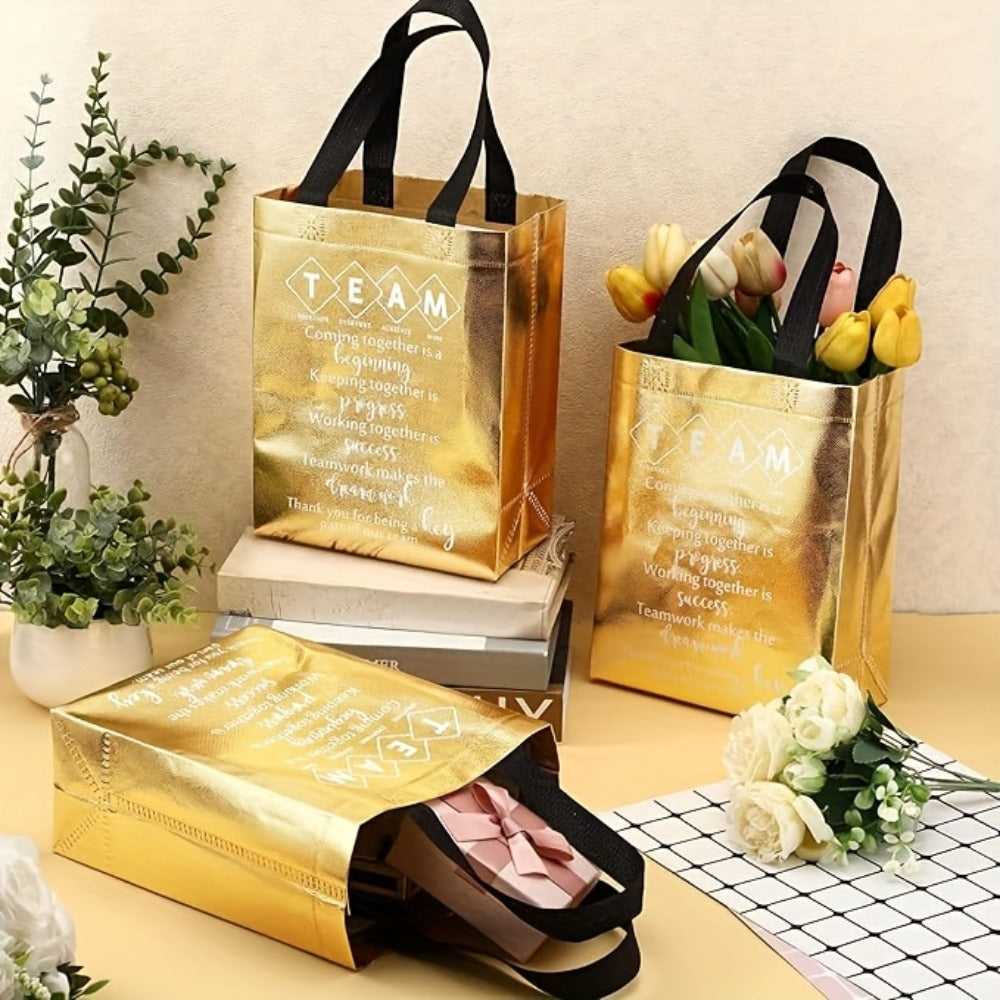 Gift Bag Set Employee Appreciation Print, 15 Random-Color Non-Woven Handle Bags in Ten Message Designs