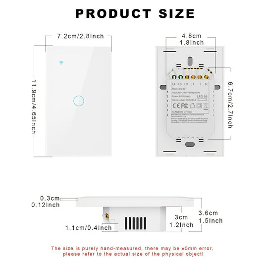 White Glass WiFi Bluetooth Touch Screen Smart Switch 1/2/3/4 Gang – Scratch-Resistant, Works with Alexa & Google Home, Tuya App, Smart Scenes, Timer, Share Function, 600W/Gang, Neutral Required