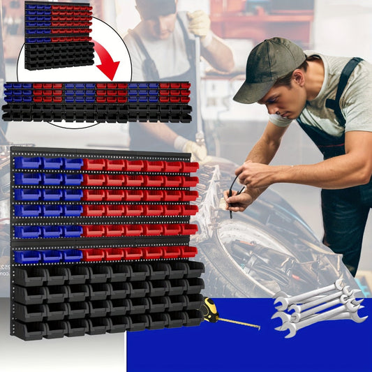 Wall Mounted Storage Bin Rack System – Heavy Duty Small Parts Organizer for Screws, Nuts, Bolts & Nails | Stackable Garage Workshop Tool Storage Rack | 30/60/90 Bins Hardware Organizer