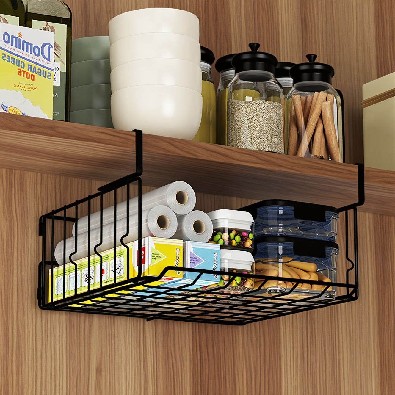 Wall Mount Foldable Storage Basket - Waterproof Rustproof Metal Organizer, Collapsible Space Saving for Kitchen Cabinet, Laundry Room, Pantry Closet
