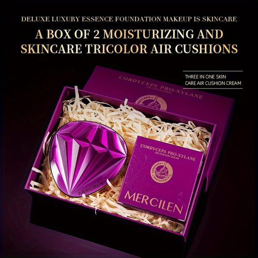 Air Cushion BB Cream Foundation Moisturizing Medium Coverage Dewy Finish with Plant Squalane Glycerin Tri-Color Adaptive Blends All Skin Tones Lightweight Breathable Women Daily Makeup