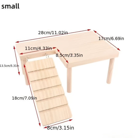 Hamster Climbing Toy – Two-Tier Wooden Platform with Stairs & Hiding Spot, Small Animal Cage Accessory for Golden Hamster, Gerbil, Mouse, Dwarf Hamster
