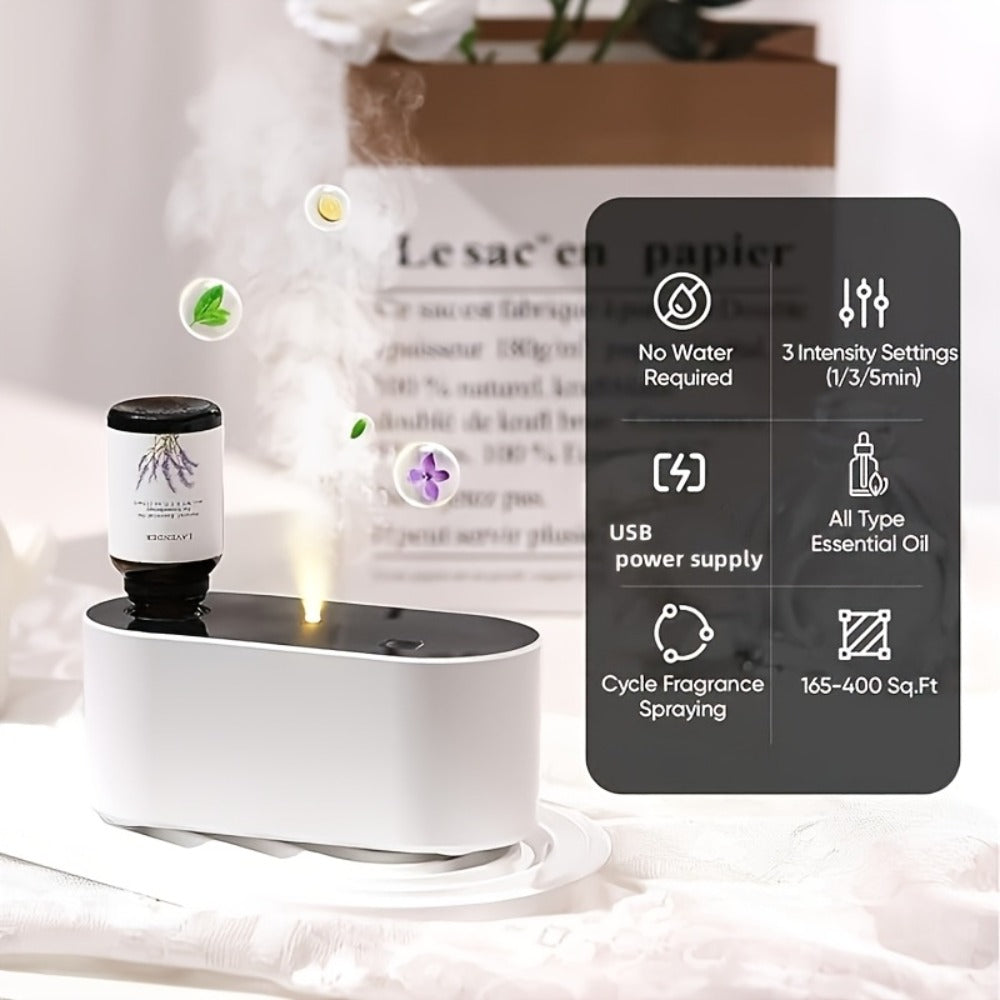 Waterless Essential Oil Diffuser – Smart Aroma Diffuser with 3 Modes, Auto Cycle Atomizer & Colorful LED Lights for Home Office Car Yoga, Mini Portable Scent Diffuser (Oils Not Included)