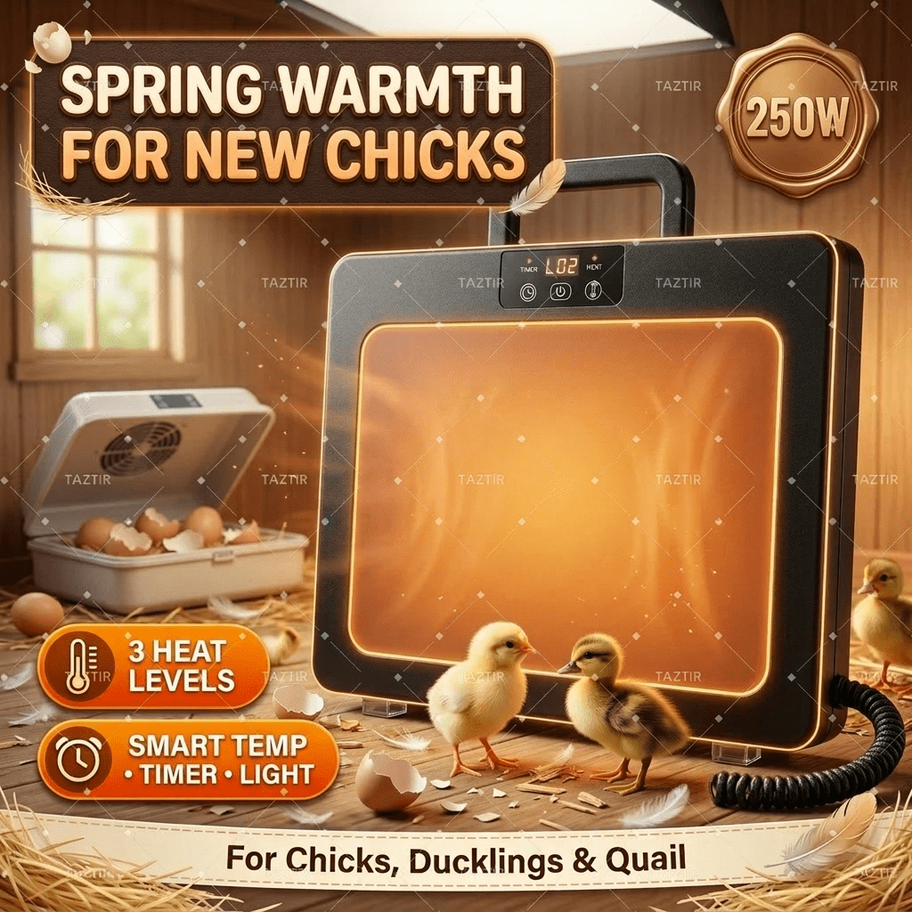 Brooder Heater 250W Heating Panel for Chicks, Ducklings & Quail | 3 Heat Levels, 4-Timer Settings, Digital Display, Dual Thermostat – Smart Heat Lamp Alternative for Coop & Brooder