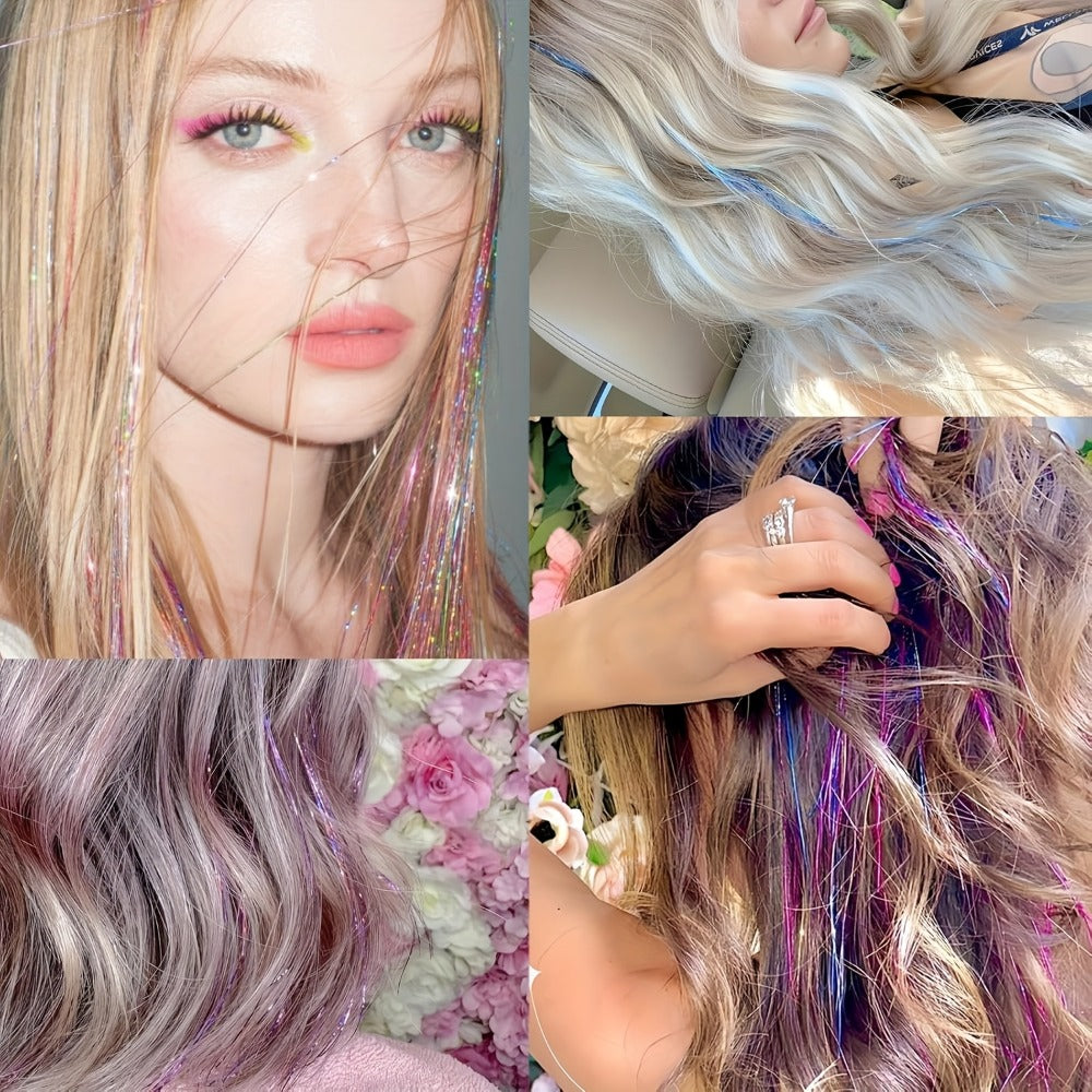 48-Inch Hair Tinsel Extension Kit with 18 Glitter Colors, 7,700 Strands, Micro Beads and Loop Tool