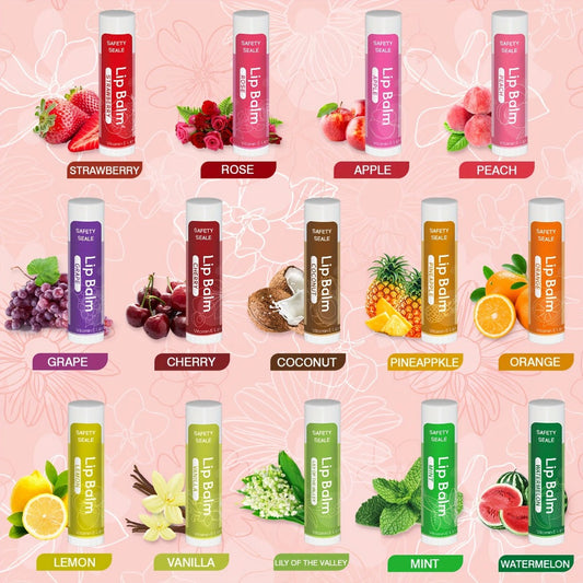 Lip Balm 84-Piece Bulk Set with 14 Flavors, Vitamin E, Coconut Oil and 4.2g Twist-Up Tubes