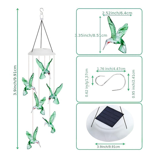 Solar Hummingbird Butterfly Pendant Light 6 LED Color