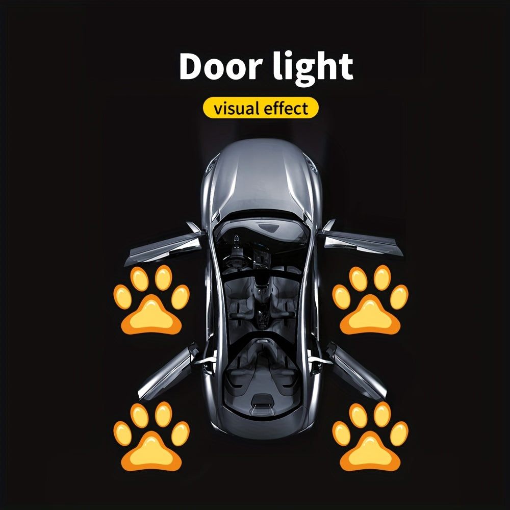 Car Door LED Projector Welcome Lights 4 Pcs – Courtesy Step Logo Light Cute Pattern Projection Festive Atmosphere Night Light Sky Blue Pink Amber