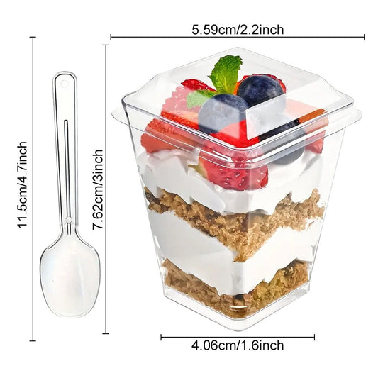 Disposable Dessert Cups with Lids & Spoons, 5oz Plastic Pudding Cups Set — 50/100/150/200 Pack Mini Clear Cups for Parties, Weddings, Picnics, Camping & Family Gatherings