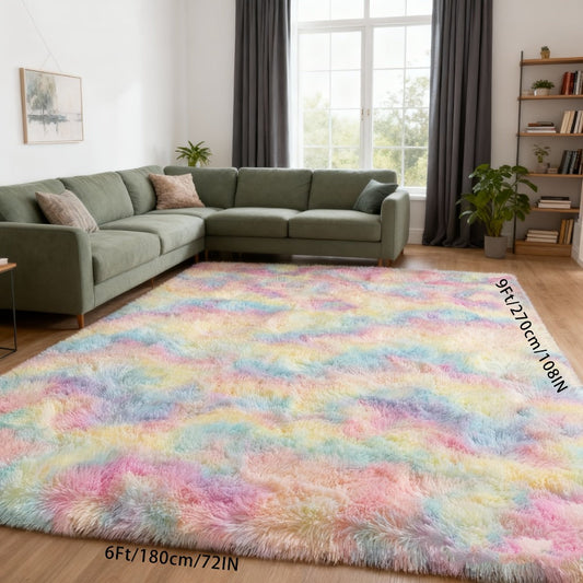 Rainbow Tie Dye Shag Area Rug – Soft Fluffy Non-Slip Machine Washable Carpet for Living Room Bedroom Home Office