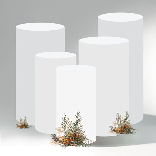 Party Decorations Five Stretch Fabric Cylinder Stand Covers in White or Pink with S–XXL Sizes