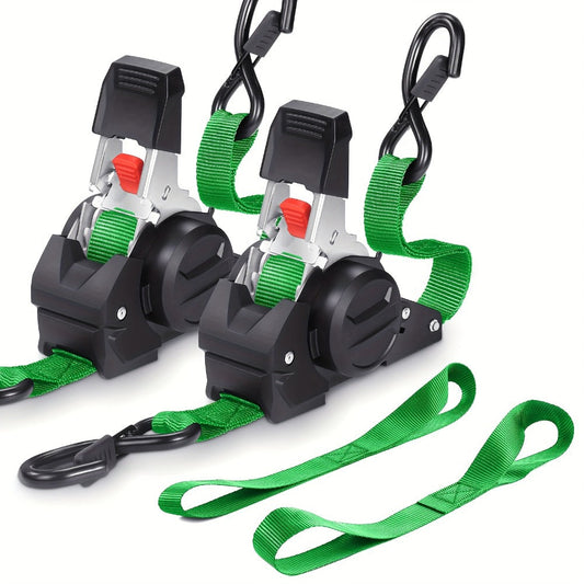 Retractable Ratchet Straps with Extension Strap – Heavy Duty Auto Self-Retracting Tie Down Cargo Straps for Truck Trailer Motorcycle Moving & Appliances