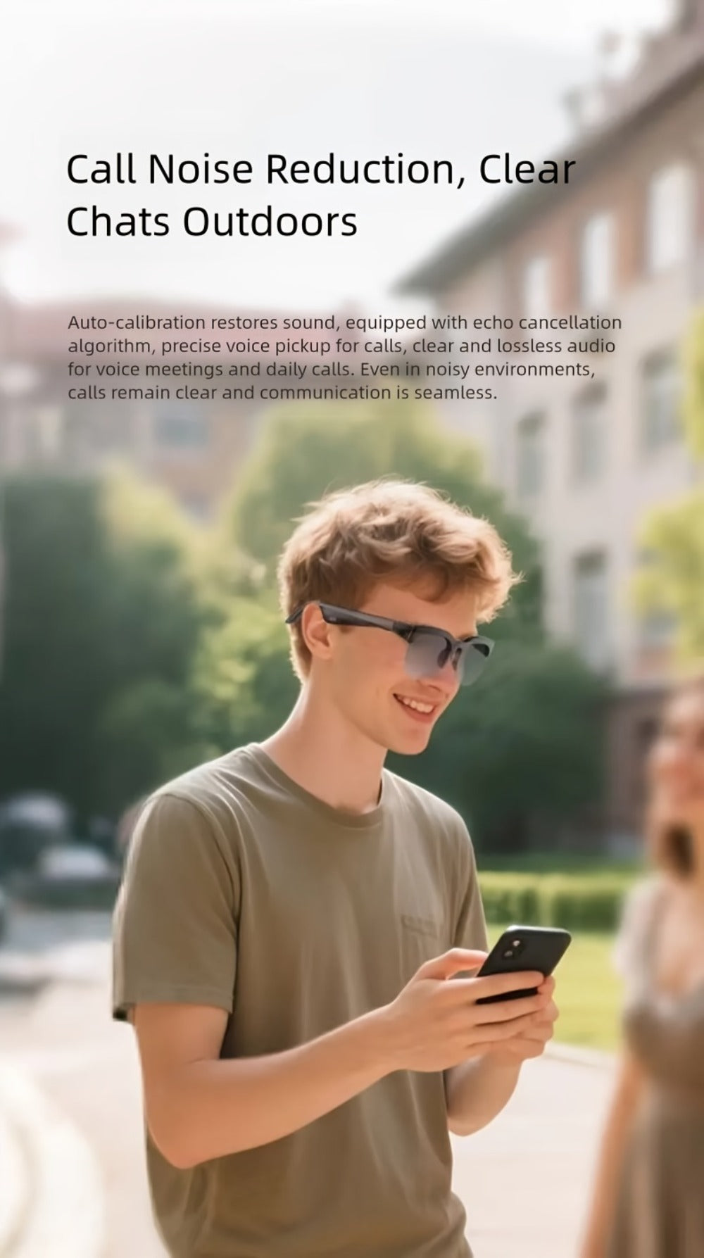 Smart Glasses Translation Eyewear with Photochromic Lenses, Wireless Earphones, Microphone and Rechargeable Battery