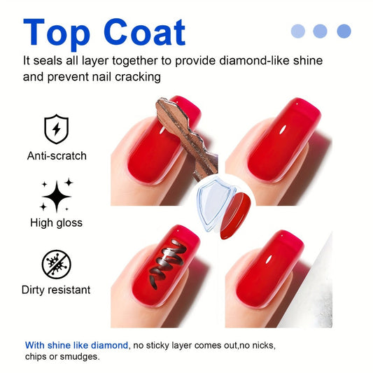 No-Wipe Gel Top Coat 2-Pack Diamond Shine High Gloss — LED Soak-Off Nail Sealer, Long-Lasting Scratch-Resistant Crystal Clear Finish for Salon & Home Manicure, Nail Art Sealer for Glitter & Foils (0.51oz Each)