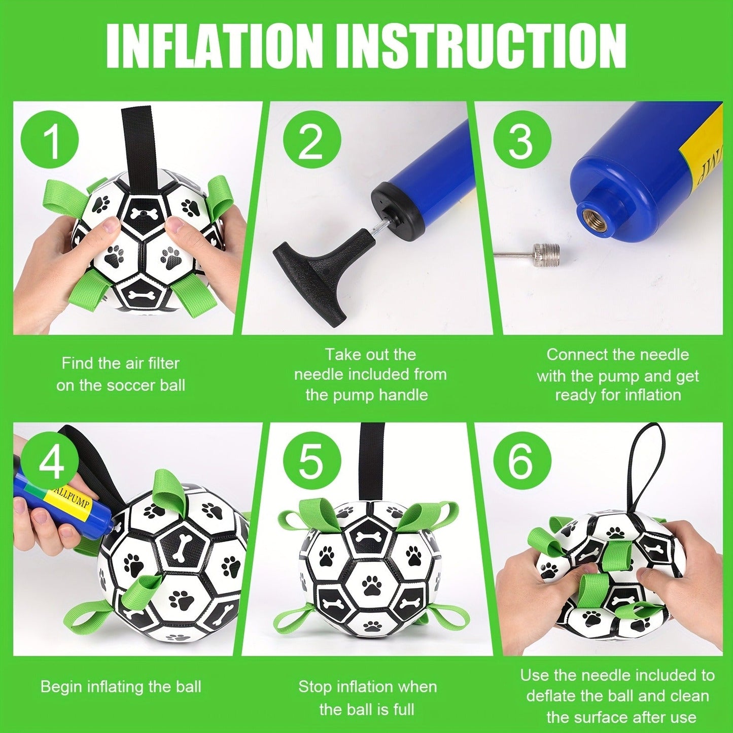 Dog Toy Soccer Ball with Grip Straps in 6 or 7.25-Inch Sizes for Tug, Fetch and Water Play