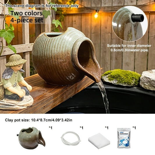 Ceramic Tabletop Fountain Mini Water Feature Ornament Retro Garden Style for Aquarium Fish Tank Indoor Outdoor Decor