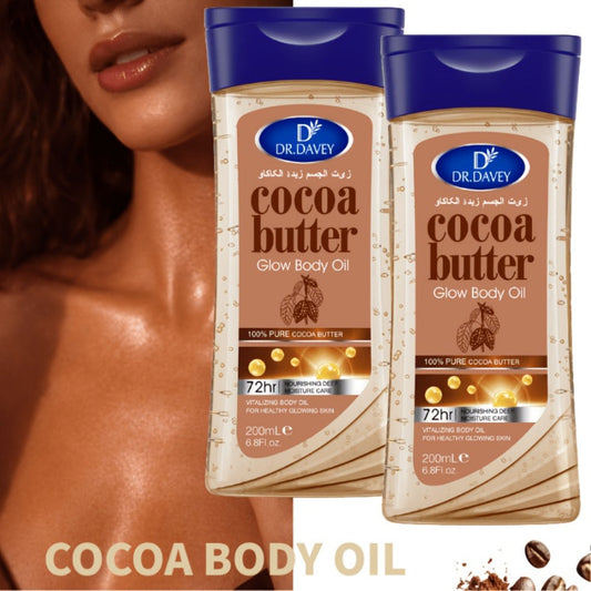 Cocoa Butter Body Oil Set 2 Pcs - Pure Cocoa Radiant Glow Gel Oil, Non-Greasy Fast Absorbing Moisturizing Body Oil for Dry Skin, Deep Hydration Body Care for Women All Seasons