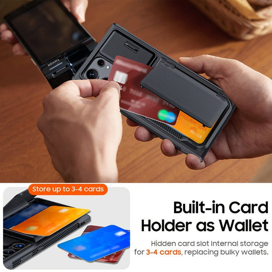 Phone Case Wallet with 4–5 Card Holder, Multi-Angle Stand and Sliding Lens Cover for Galaxy S24 Ultra