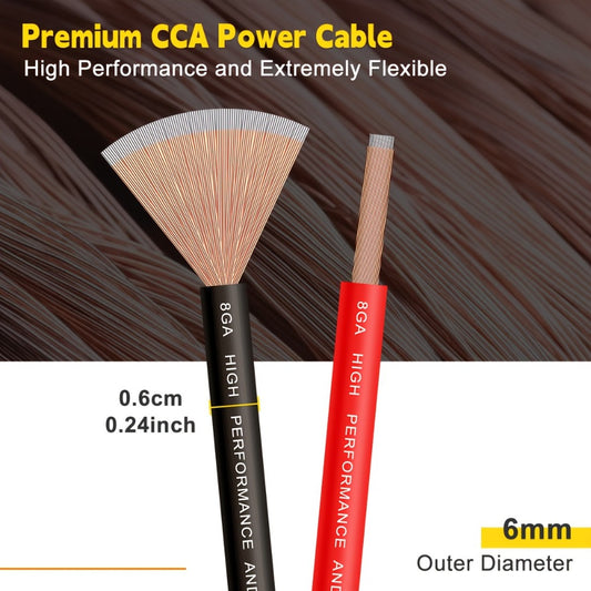 8 Gauge Car Audio Wire 50ft CCA – 25ft Red Power + 25ft Black Ground Cable, Flexible PVC Jacket, Anti-Oxidation, for Amplifier Speaker Battery Automotive Marine Wiring