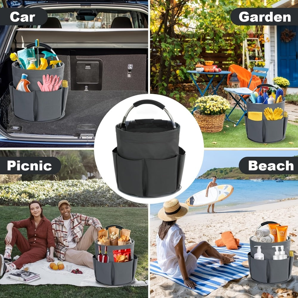 Foldable Cleaning Caddy Organizer 17L with Handle – Portable Collapsible Bucket Bag with 6 Pockets for Cleaning Supplies, Toiletries & Garden Tools, Multi-Purpose Home Travel Basket