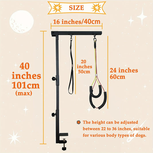 Pet Grooming Arm, 36-Inch Three-Section Iron Clamp Stand with Haunch Holder and Positioning Ropes