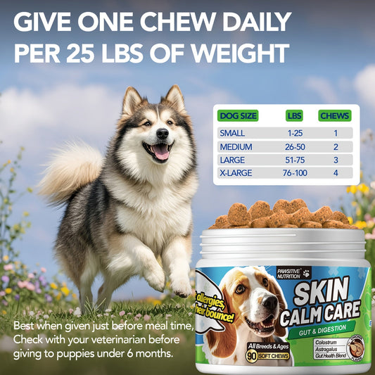 Dog Probiotic Chews – 6 Billion CFU with Bovine Colostrum & Astragalus Root, Gut Health & Immune Support, Chicken Flavor, 90 Chews for All Dogs
