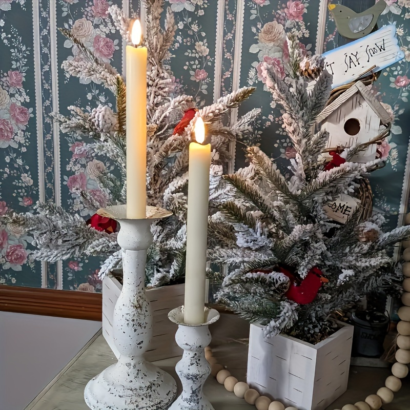 Six-Pack Ivory Flameless Taper Candles with Flickering LED Flames, Remote Control and Timer Modes