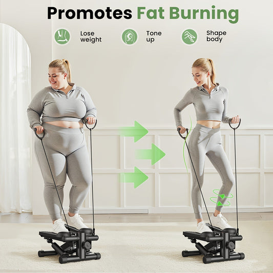Fitness Equipment Mini Stair Stepper with Resistance Bands, Adjustable Pedal Height and 300 lb Capacity