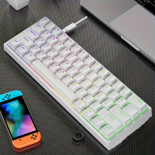 Mechanical Keyboard 61 Key Wired Cyan Switch RGB Backlit Double Shot Keycaps Compact Gaming Keyboard USB Cable for PC Mac Gamers Office Typists Business Travelers