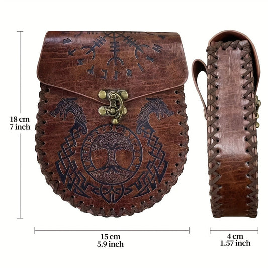 Costume Accessories Faux Leather Medieval Belt Pouch with Five Embossed Design Options in Brown or Black