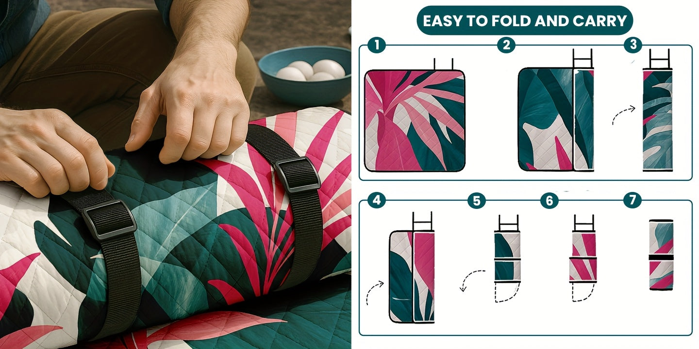 Large Padded Picnic Blanket with Carry Straps in Geometric, Palm-Village or Tropical Leaf Prints