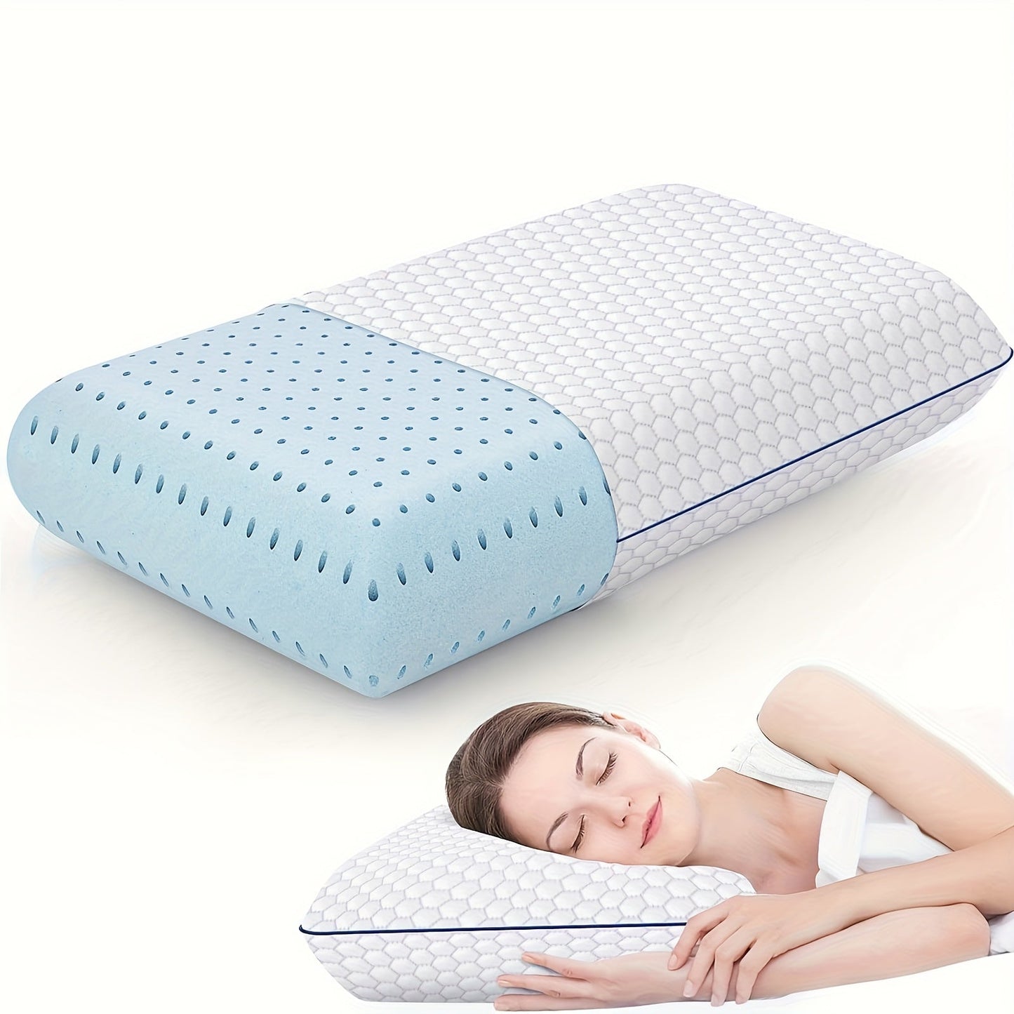 Standard Bed Pillow with Quilted Mesh Cover, Blue or Grey 1-Piece Options, Pictured 60 x 40 x 12 cm