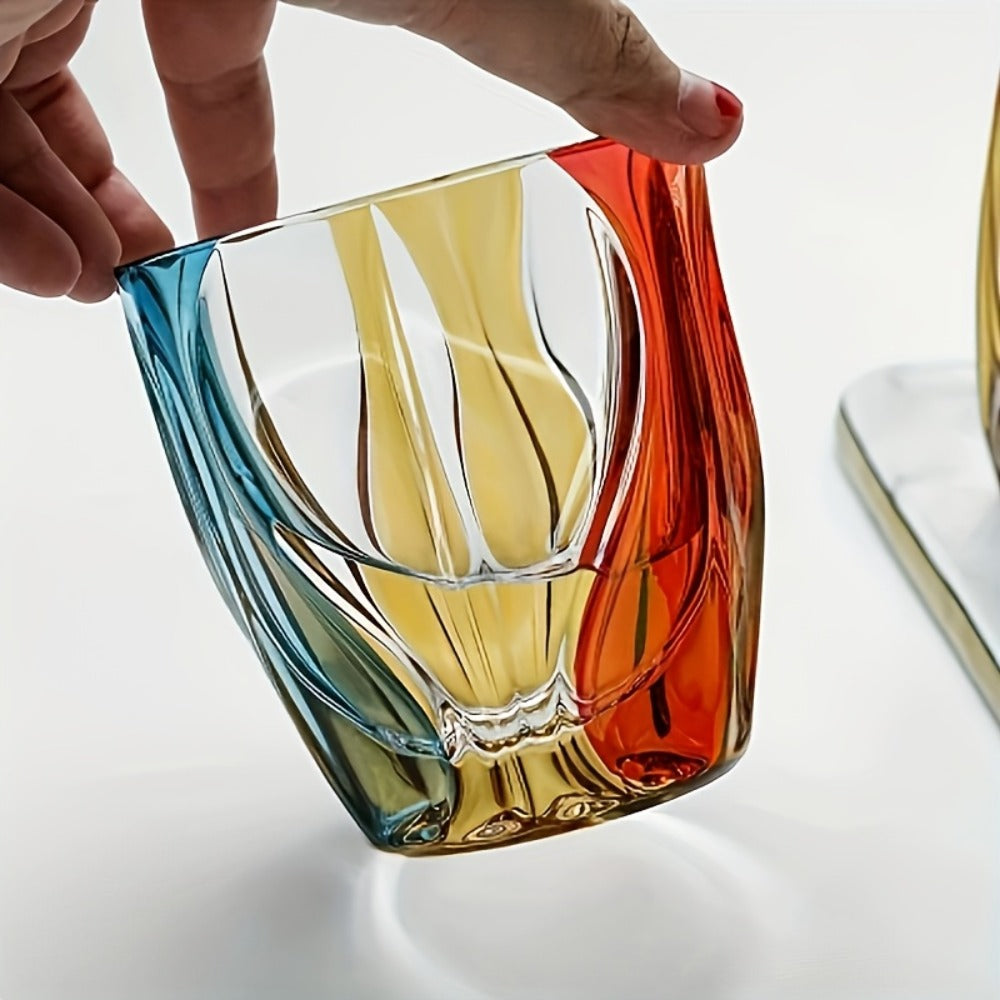 Three-Color Painted Short Drinking Glass with 150 ml Capacity, 3.74-Inch Height and Sculpted Base