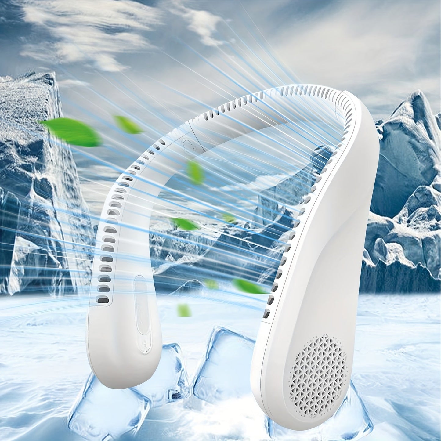 Vent-Channel Neck Fan in Black or White Color Options with Four-Speed Control and USB Charging