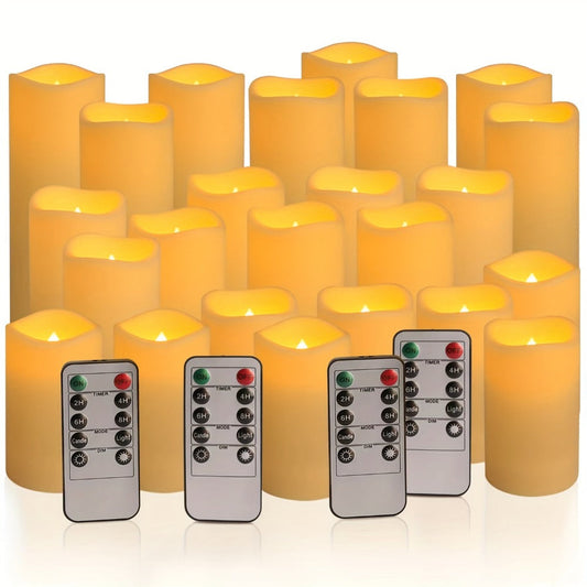 Flameless LED Candles 24pcs with 4 Remote Controls Timer Waterproof IP44 Battery Operated 4 5 6 Inch Warm White for Wedding Halloween Home Decor Indoor Outdoor
