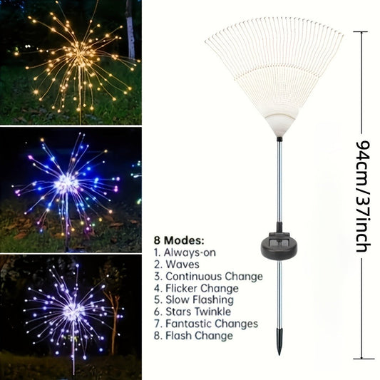 Solar Garden Lights 2-Pack Firework Stakes with 120-840 LEDs, 8 Modes and Touch Dimming for Lawn Decor
