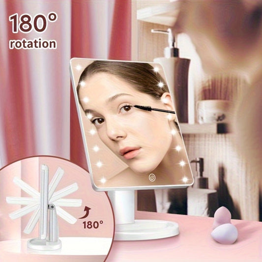 Lighted Vanity Mirror with 16 LED Bulbs – Hollywood Makeup Mirror, 180° Rotation, Touch Screen Brightness Control, USB & Battery Dual Power, Tabletop Mirror for Bathroom Bedroom Dressing Table, Gift for Women Girls
