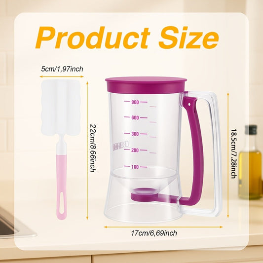 Pancake Batter Dispenser with Cleaning Brush – 2pcs Handheld Batter Separator & Squeeze Dispenser Set, Cupcake Batter Tool, Durable Kitchen Baking Gadget for Pancakes, Waffles & Cupcakes