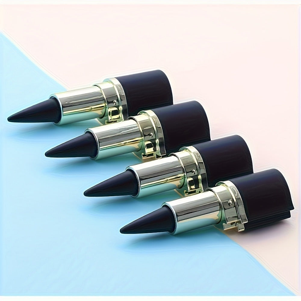 Compact Six-Piece Black Cone-Tip Eyeliner Pen Set with Six Matching Sticks in Black and Gold Cases