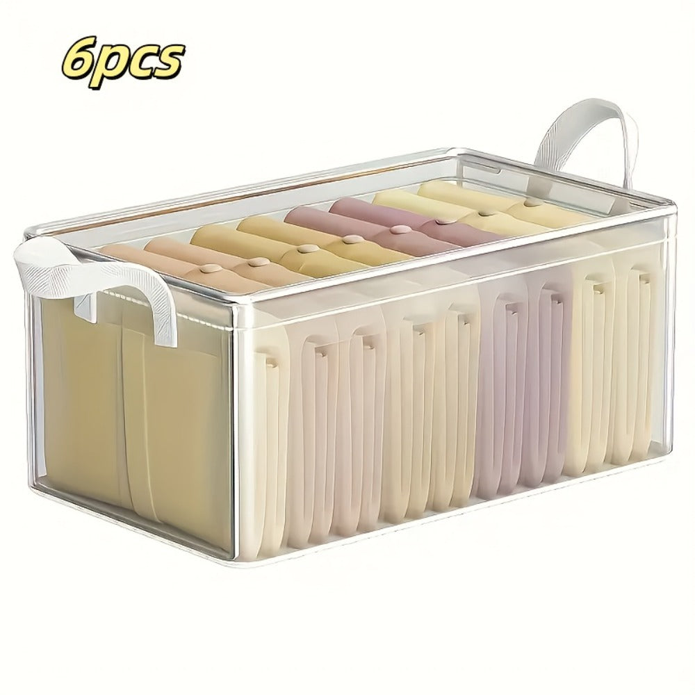 Six-Piece Foldable Clear Storage Box Set with Steel Frame, Handles and 47 x 30 x 20 cm Size