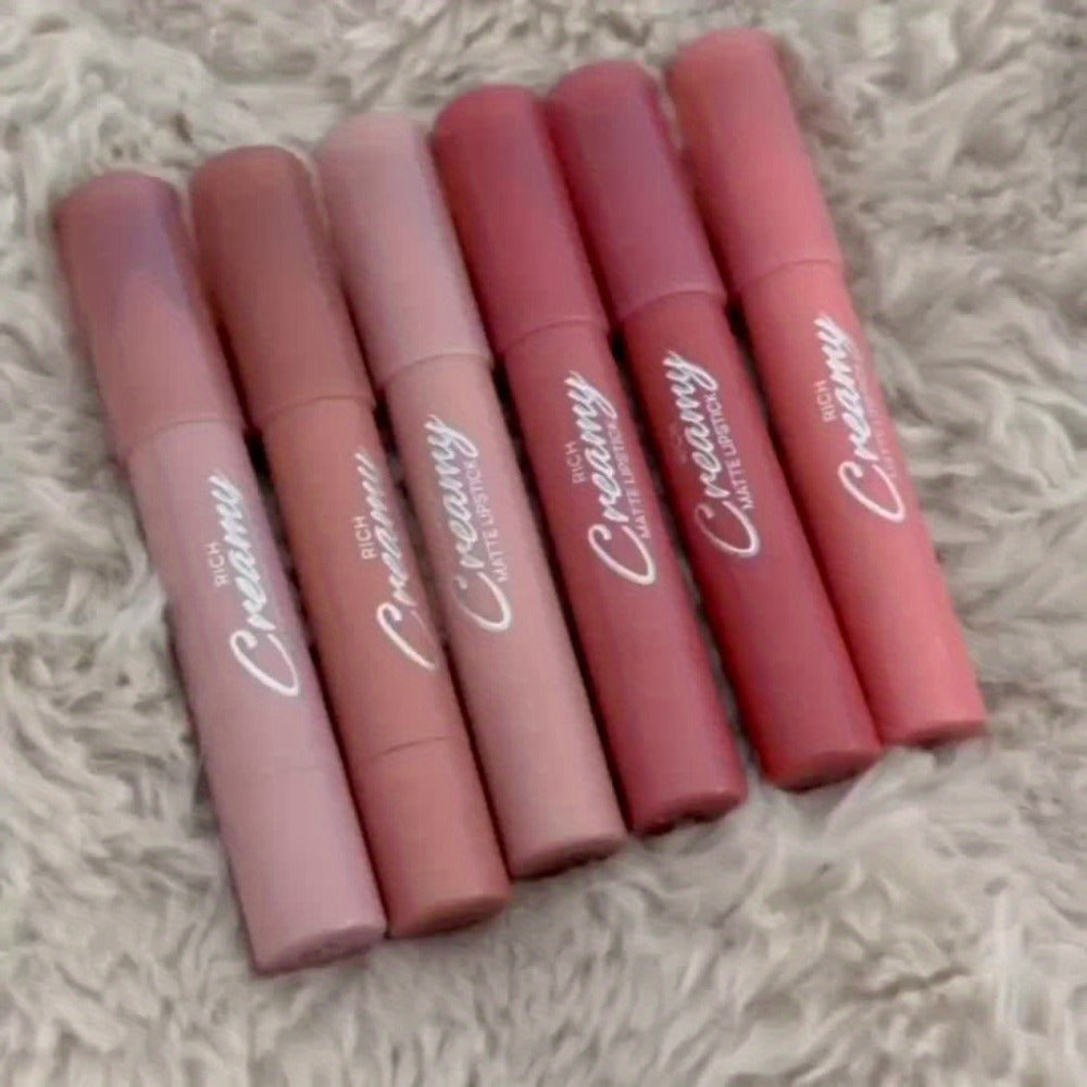 Waterproof Matte Lipstick Pen Set 6PCS with Lip Liner – Long-Lasting Non-Transfer Crayon Formula, Velvety Matte Finish in Nude & Red Shades, Contour Lip Tint Makeup for Women All Skin Tones
