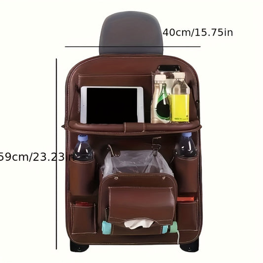 Back Seat Organizer with Foldable Table Tray 2pcs – Kick Mats, Cup Holder, Tissue Box, Umbrella Holder & Laptop Tray – All-in-One Car Rear Seat Storage