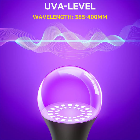UV Black Light Bulbs 12W LED UVA 385-400nm - Glow in the Dark Party Blacklight Bulb for Halloween, Christmas, Body Paint & Fluorescent Decor, E26 Base