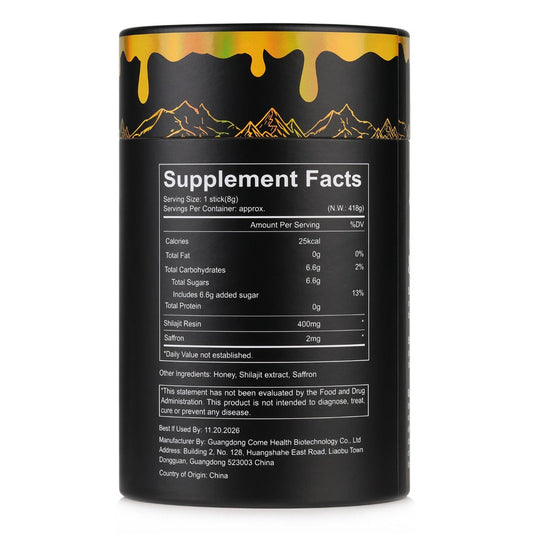 Shilajit Honey Sticks with Saffron – Himalayan Shilajit 85+ Trace Minerals & 75% Fulvic Acid for Energy, Vitality & Stamina | 30 Sticks | For Men & Women | ShopVora UK
