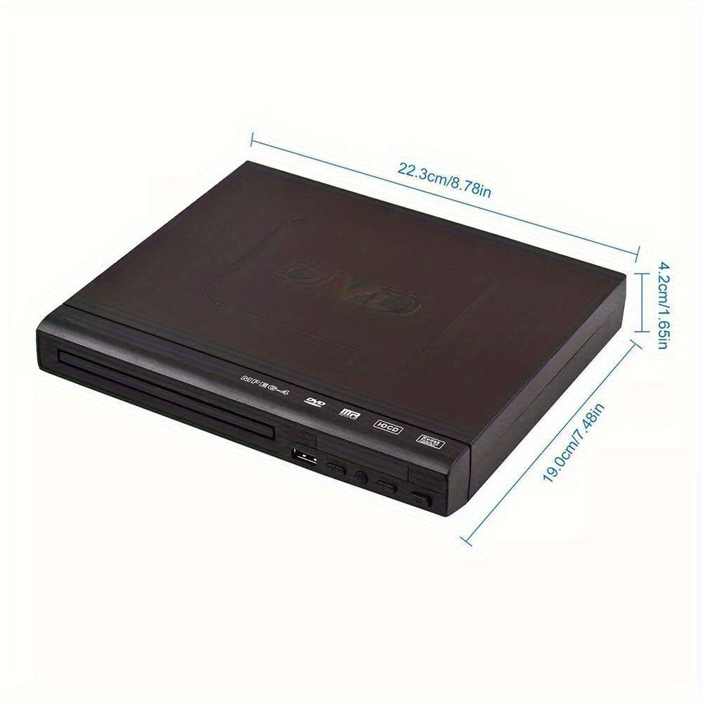 Compact Black DVD Player with RCA Output, USB Port, Remote Control and Approx. 8.78 x 7.09-Inch Body